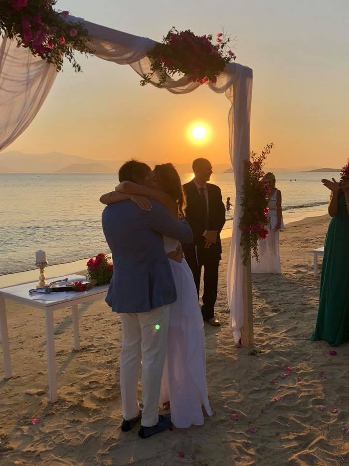 Wedding couple during ceremony at Santana Weddings, Naxos